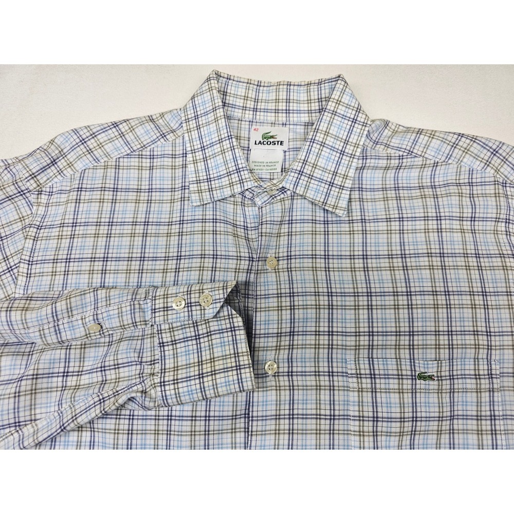 Lacoste‎ Mens Button Down Shirt Long Sleeve Plaid Checkered 42